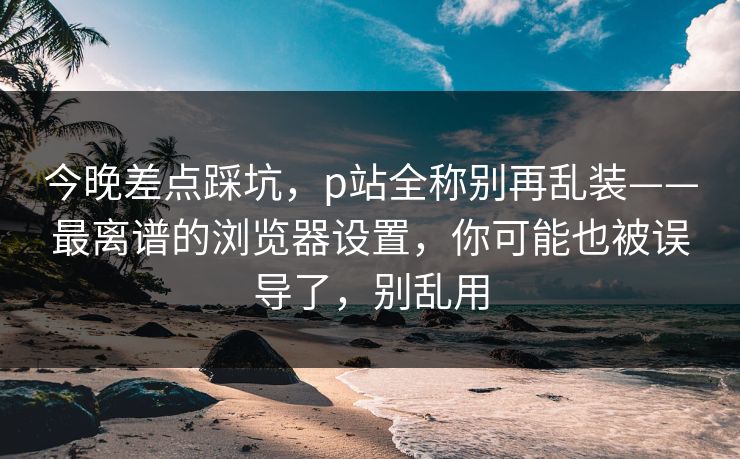 今晚差点踩坑，p站全称别再乱装——最离谱的浏览器设置，你可能也被误导了，别乱用