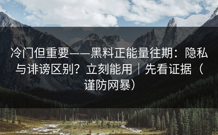 冷门但重要——黑料正能量往期：隐私与诽谤区别？立刻能用｜先看证据（谨防网暴）
