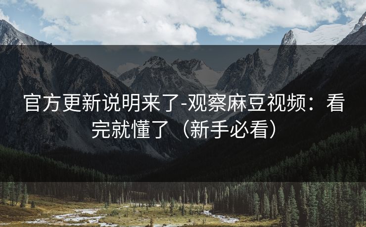 官方更新说明来了-观察麻豆视频：看完就懂了（新手必看）